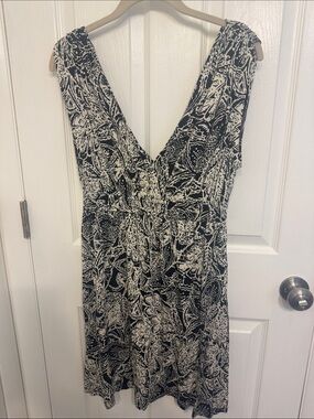 LOFT Black and White Floral V-Neck Midi Dress